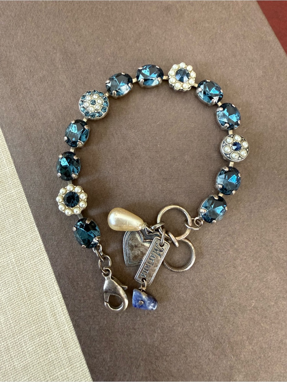 Mariana Jewelry Navy Blue Crystal and Pearl Bracelet- Oval Crystal stones